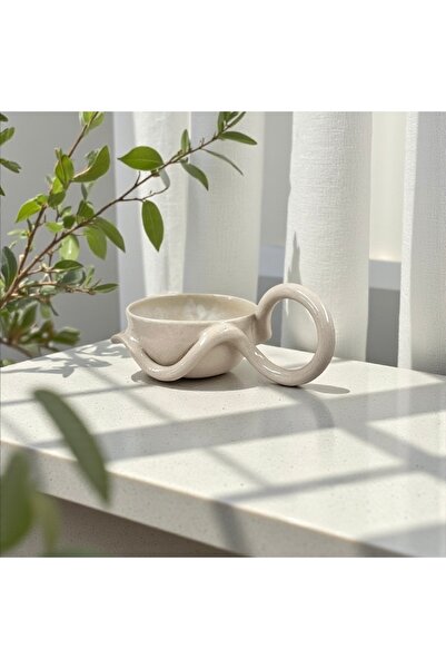 El Yapımı Stoneware Seramik Kupa | Dalga Formlu Çay & Kahve Fincanı