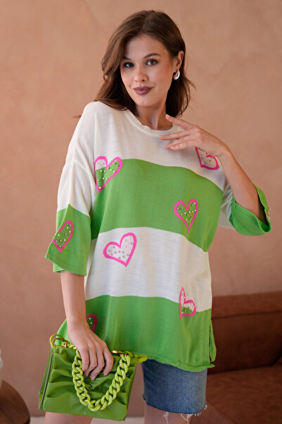 Park Karon Women's Crew Neck Pearl Embroidered Ov Oversized Riko Sweater 10178