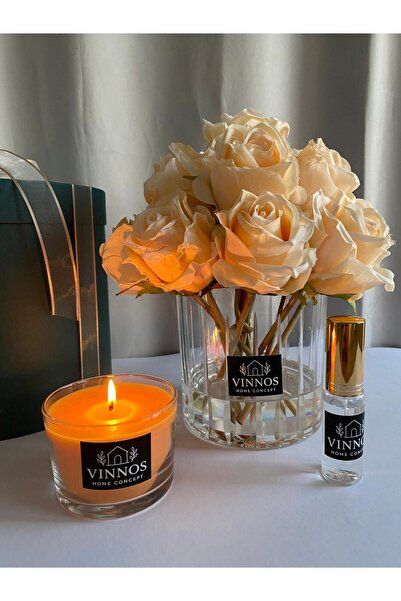VINNOS HOME CONCEPT Yapay Çiçek Hediye Seti - Somon Yapay Gül, 230 ml Kokulu ...