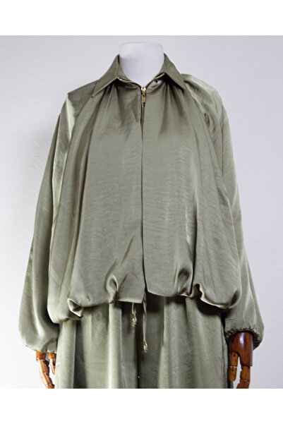 Fast Perry Bomber Saten Ceket ve Saten Pantolon Takım Çağla Yeşili