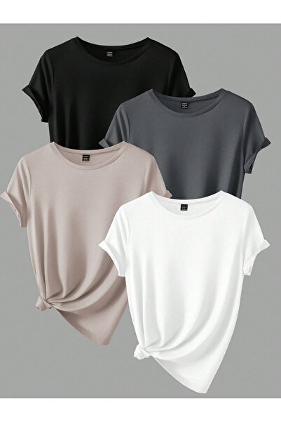 By Layina 4 RENK OVERSIZE DÜZ TİŞÖRT