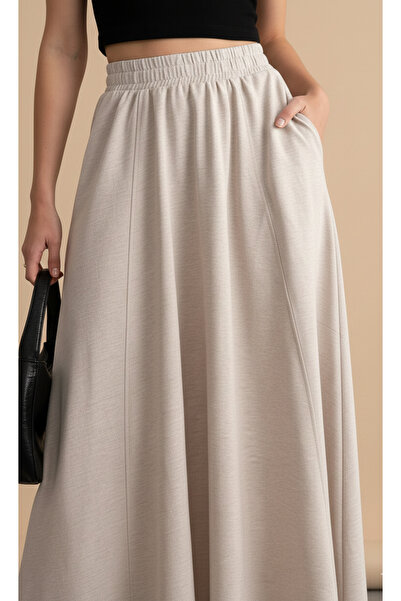 GLAM AURA İskandinav Esintisi Yüksek Bel Rahat Keten Etek