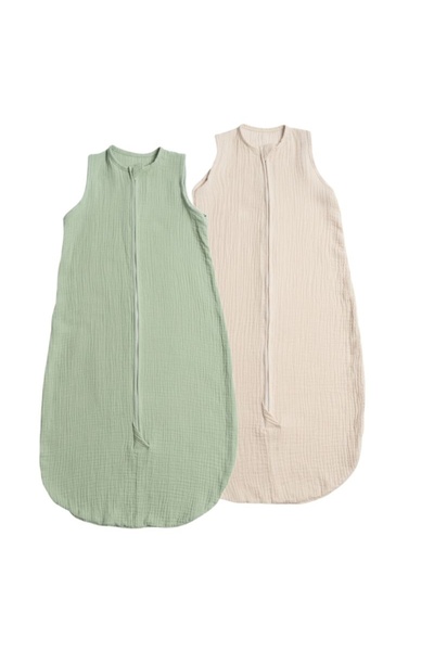 Kidizi Set 2 saci de dormit de vara pentru copii din muselina dubla 3-18 Mint Natur, 0.3 tog