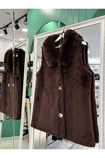 MRM MERAM BUTİK سترة حشوة كتف تكس فرو أنجورا - بني مرير - 3