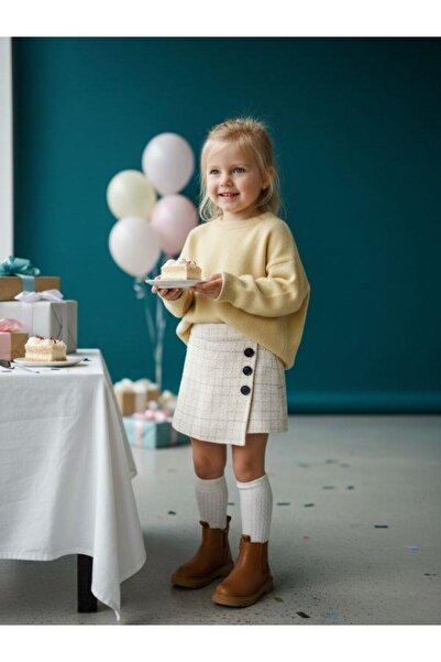 Zekids Girl's Tweed Fabric Plaid Patterned Shorts Skirt