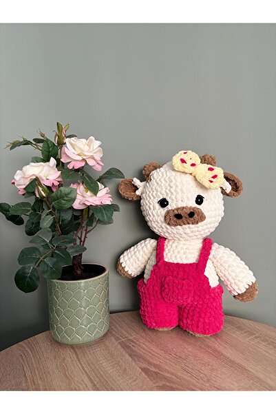 Lavinia Center El Örgüsü Peluş İnek Uyku-Oyun Arkadaşı-45cm (Büyük Boy)