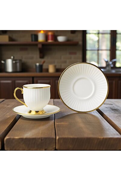 ÖZLİFE Porcelain Gilded Coffee Cup Set Set for 6 Persons 9025
