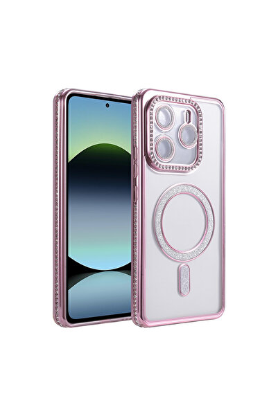 NewFace حافظة مغناطيسية آمنة لهاتف شاومي ريدمي نوت 14 الجيل الرابع - وردي