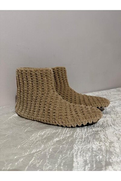 MERUT STYLE HAYATINI RENKLENDİR El örgüsü kadife ip bej ev botu panduf