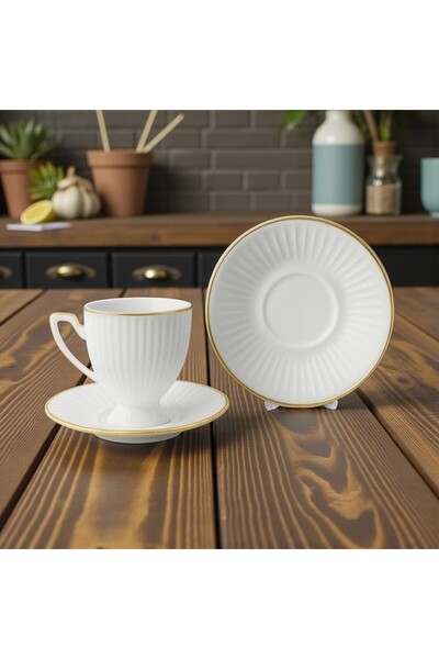 ÖZLİFE Vera Footed Porcelain Gilded Coffee Cup Set Set for 6 Persons 9022