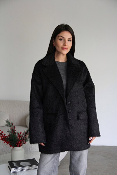 Julidress Jachetă neagră cu textura specială (barbă) cu buzunare duble suprad...