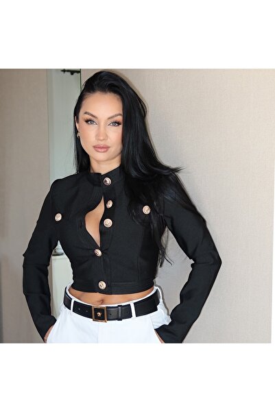 Scorpios Elegant women's black blazer with gold buttons