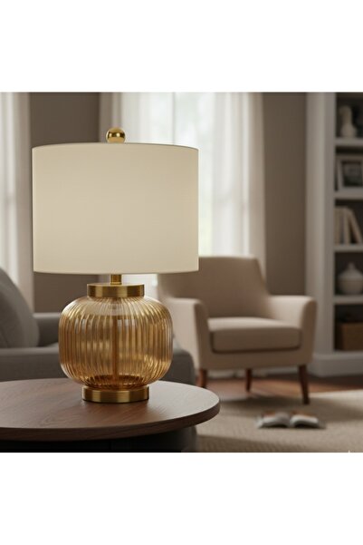 demet habek mylights مصباح طاولة عصري بغطاء كريمي اللون مع قاعدة E27، مصنوع من الزجاج الكهرماني المطفي ومعدن ذهبي بطلاء عتيق