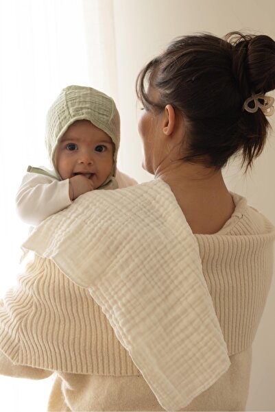 ZEYPBA Ekru 4’lü 4 Katlı Müslin Bebek Omuz Örtüsü 25X50CM Bebek Ağız Mendili ...