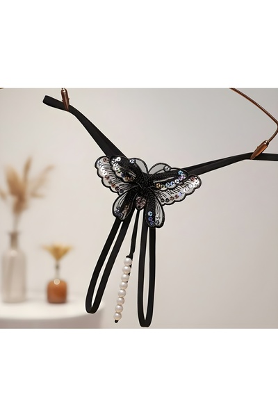 SİENNA SECRET İNCİLİ KELEBEK TANGA-SİYAH