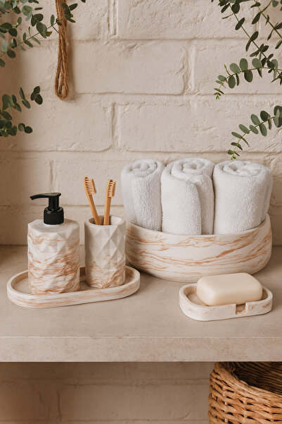 Zigzag Home Decorative Diamond Model 5 Piece Bathroom Set Liquid and Solid Soap Dispenser Toothbrush Holder Tray Towel Rack Set