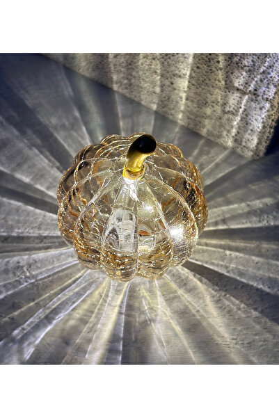 PEKİBU Led Lighted Glass Pumpkin Decor Honey Color