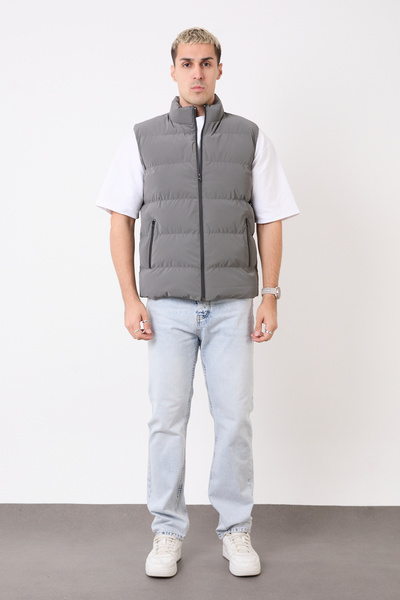 blayn jeans Men's Gray Puffer Vest – Lightweight, Mock Neck , Everyday Use