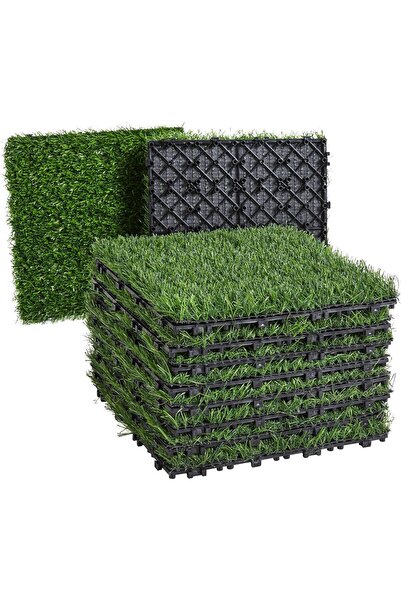 genric بلاطات العشب الصناعي المتشابكة من ون ديكور - 30 × 30 سم، حصائر عشب سهلة التركيب (مجموعة من 9 قطع)