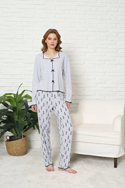 Pijamoni Women's Berlin Fabric Shirt Collar Lilac Pajama Set