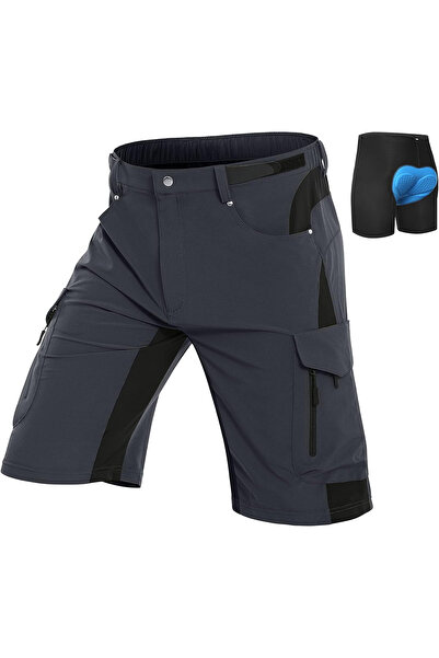 OEM Pantaloni de ciclism MTB pentru bărbați, căptușiți și cu uscare rapidă, gri închis, mărimea S