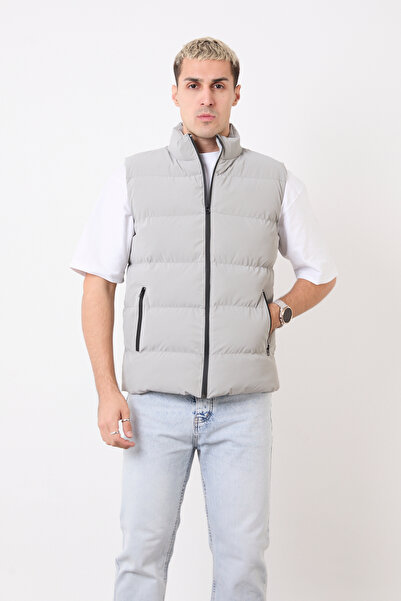 blayn jeans Men's Cream Puffer Vest – Lightweight, Mock Neck , Everyday Use