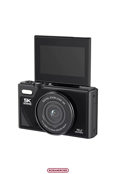 RoseandRoses 5K UHD 18x Zoom Dönen Ekran Video Foto Vlog Kamera