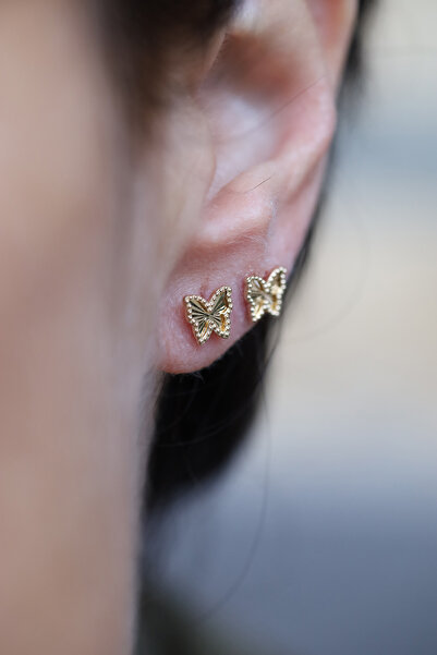 Yenigün Kuyumculuk 14 Ayar Altın Minimal Vidalı Kelebek Küpe