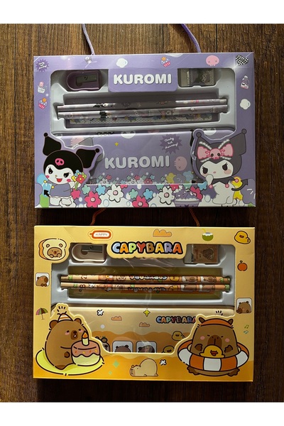 gülümse gel Kırtasiye Okul Seti 2'li Kuromi ve Kapibara Capybara Kalemlik Kal...