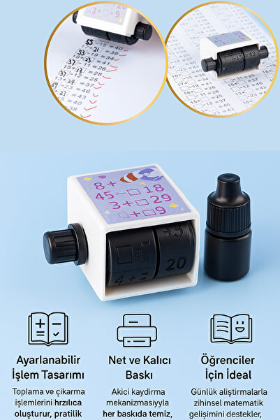Hane Dostu Matematik İşlem Rulosu – Boşluk Doldurma Toplama Çıkarma Mühür Şek...