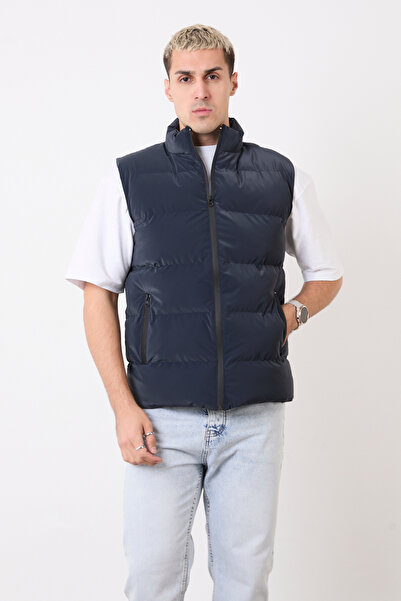 blayn jeans Men's Navy Blue Puffer Vest – Lightweight, Mock Neck , Everyday Use