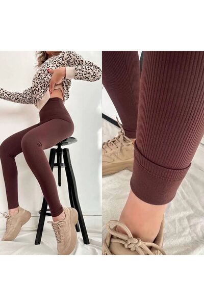 Serbella مبطن بالصوف oshyo سروال رياضي شتوي سميك عالي الخصر مع قماش فرو من الداخل T يبرز انحناءات الجسم f قماش مجدّل