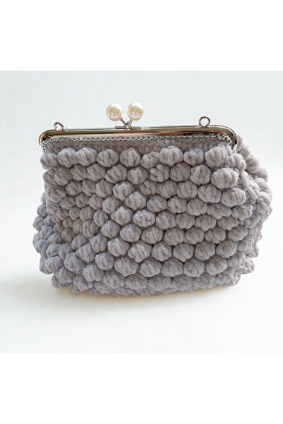 madame leman Handmade Gray Velvet Knitted Women's Clutch Bag – Special Design...