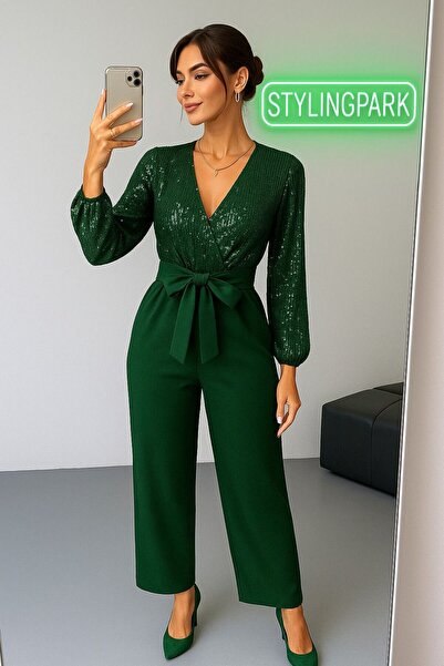 stylingpark Üstü Payet Uzun Kollu Kuşaklı Abiye Tulum