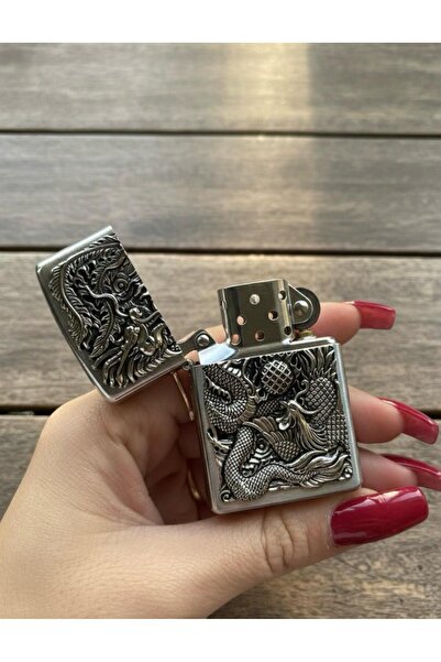 Shey GÜMÜŞ EJDERHA İŞLEMELİ METAL ÇAKI