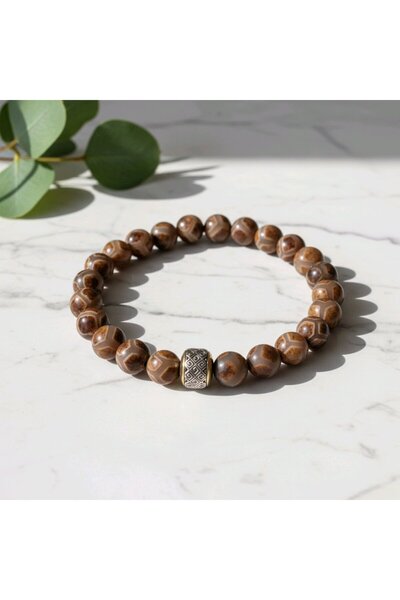 AYTENS TAKI سوار من حجر الأغات (العقيق التبتي) الطبيعي المنقوش