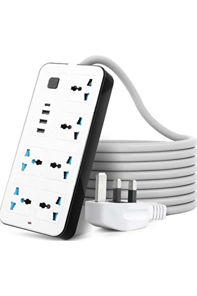 Generic وصلة كهربائية عالمية بعشرة منافذ - 6 مقابس بريطانية + 3 منافذ USB-A + منفذ USB-C واحد