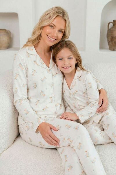 Asel Mother-Daughter Matching Combed Cotton Buttoned Pajama Set (Mother-Daughter Sold Separately.)