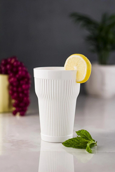 Depa كوب أكريليك أبيض طويل القامة وكوب مياه غازية 400 مل (ليس زجاجيًا)