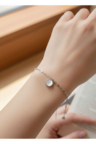 AKSESUARIM Women's Stone Pendant Steel Bracelet