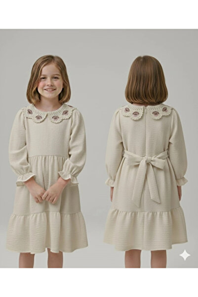 Yonca Çocuk 2832 Girl's Collared Brode Dress