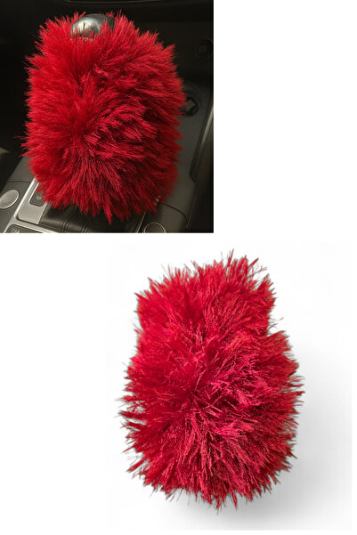 TUSBA MARKET Kırmızı Oto Vites Püskülü | Uzun Tüylü Pelüş Araç Vites Körüğü P...
