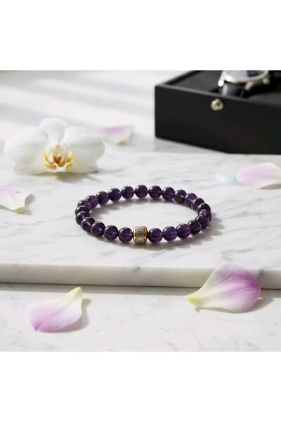 AYTENS TAKI Original Amethyst Natural Stone Bracelet - Brass Inlaid with Zirc...