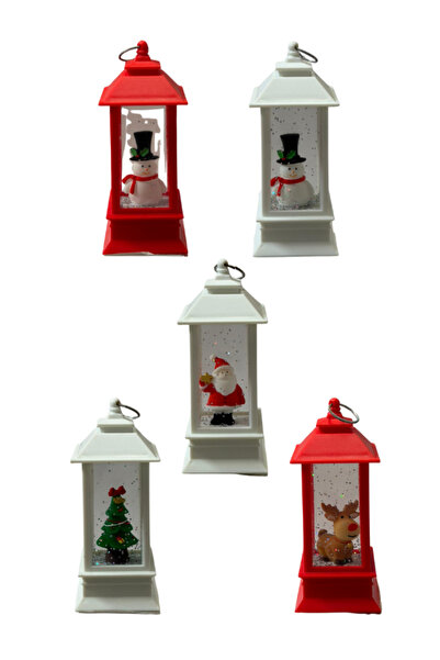 ÖZBEK Yılbaşı Ledli Fener Işık Mini Desenli Dekoratif Masa ve Ağaç Süsü 14cm