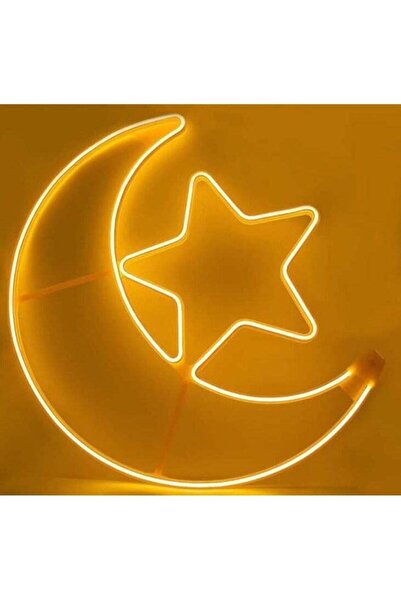 Generic Ramadan Neon LED Light Crescent Moon and Star - Warm White (60x52x2.2cm)