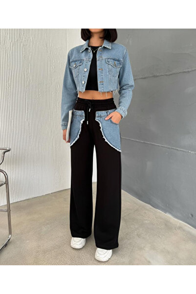 AYSHAN Sweatpants Side Stripe High Waist Flare Jeans
