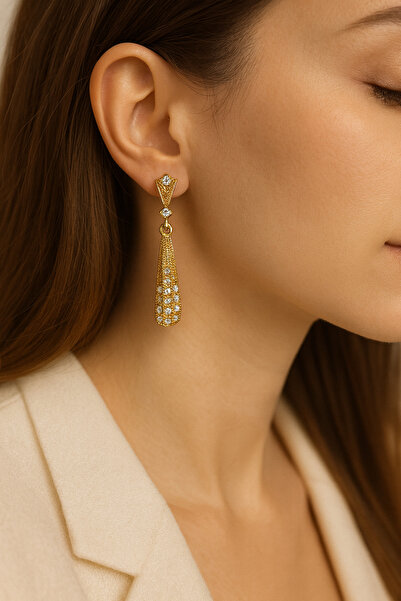 Bittox أقراط طويلة متدلية من الحجر باللون الذهبي للنساء - تصميم أنيق وراقي