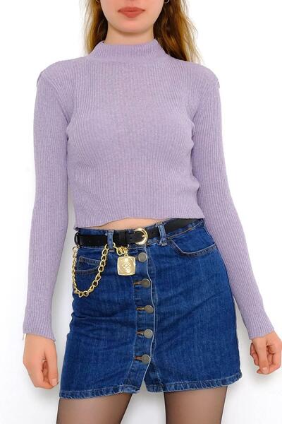 Bukond Women's Crop Cut Long Sleeve Stretch Fabric Knitwear Sweater