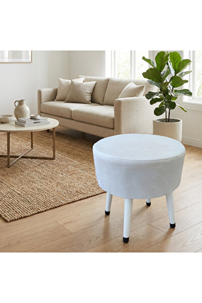 ustaagac Puf Koltuk Tabure // Dekoratif Tek Renk Kırık Beyaz // Ahşap Gürgen ...