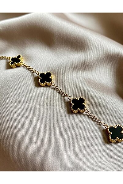 ÜNALHEDİYELİK Van Cleef Yonca Bileklik Gold İnci Detaylı Dört Yaprak Şans Yon...